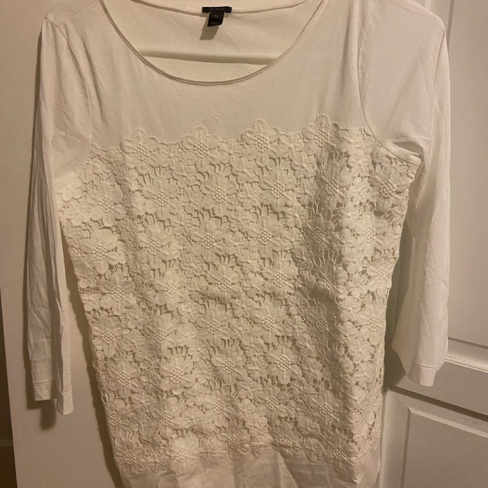 NWOT J crew white 3/4 sleeve lace top size XS, can fit S